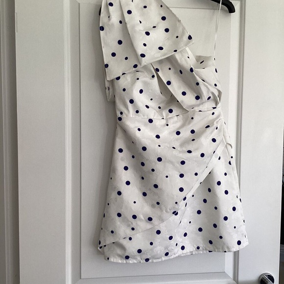 White Polka Dot One-Shoulder Dress - Picture 2 of 4